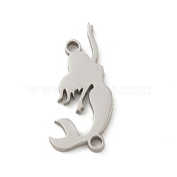 201 Stainless Steel Laser Cut Connector Charms, Stainless Steel Color, Mermaid, 15x7x1mm, Hole: 1mm(STAS-R133-02P-05)