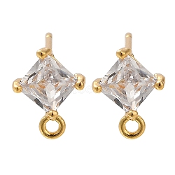 Brass Clear Cubic Zirconia Stud Earrings Finding for Women, Rhombus, Real 18K Gold Plated, 10.5x8mm, Hole: 1.2mm, Pin: 0.7x12mm(EJEW-B107-11G)