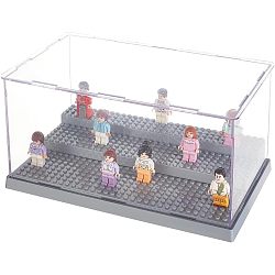 3-Tier Acrylic Minifigure Display Cases, Dustproof Building Block Display Box, fot Action Figure Toys Storage, Gray, Finish Product: 27x13.7x16cm, about 8pcs/set(ODIS-WH0027-049)