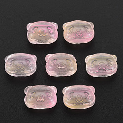 Two Tone Transparent Spray Painted Glass Beads, Bear, PeachPuff, 10x13x8.5mm, Hole: 1mm(GLAA-T022-03-C06)