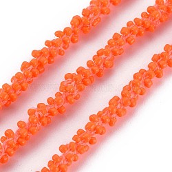 Polyester Cord, with Glass Seed Beads, Coral, 1/4 inch(5~6mm)(NWIR-N015-001H)