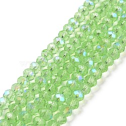 Electroplate Glass Beads Strands, Half Rainbow Plated, Faceted, Rondelle, Light Green, 3x2mm, Hole: 0.8mm, about 150~155pcs/strand, 15~16 inch(38~40cm)(EGLA-A034-T2mm-L17)