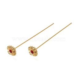 Brass Accessories, Enamel Pins, Flower, Real 18K Gold Plated, 9x9x56mm(KK-M298-07G-02)