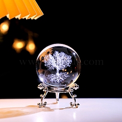 Inner Carving Glass Crystal Ball Diaplay Decoration, Fengshui Home Decor, Clear, Tree of Life, 60mm(PW-WGD9143-07)