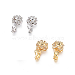 Brass Micro Pave Clear Cubic Zirconia Ice Pick Pinch Bails, Long-Lasting Plated, Lotus, Mixed Color, Size: Lotus: 10x6.8x5.5mm, Hole: 6x4mm, Pinch Bails: 11x7x4mm, Pin: 0.8mm(ZIRC-L093-28)
