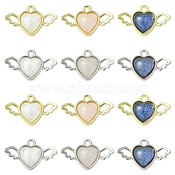 24Pcs 6 Colors Alloy Resin Pendants, Heart with Wings, Platinum & Golden, Mixed Color, 12x20x4mm, Hole: 1.6mm, 4pcs/color(FIND-CJ0004-96)