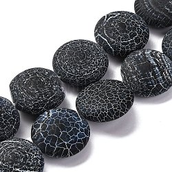 Natural Weathered Agate Beads Strands, Dyed & Heated, Flat Round, Black, 20x9mm, Hole: 1.2mm, about 20pcs/strand, 15.94''(40.5cm)(G-G177-C02-01)