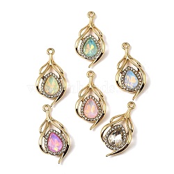 UV Plating Alloy Glass Pendants, Teardrop Charm, with Rhinestone, Faceted, Mixed Color, Golden, 32x15.5x4mm, Hole: 1.8mm(FIND-K032-37G)