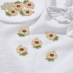 10Pcs Alloy Enamel Pendants, Sunflower Charms, Light Gold, Colorful, 23x16x1mm, Hole: 2mm(ENAM-LP0002-15B)