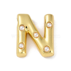 Brass Pendant, with ABS, Letter A~Z, Letter N, 20.5x17.5x6.5mm, Hole: 3.5mm(KK-M009-01N)