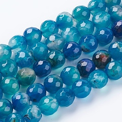 Natural Agate Beads Strands, Faceted, Dyed, Round, Royal Blue, 8mm, Hole: 1mm, about 48pcs/strand, 15 inch(X-G-G580-8mm-05)