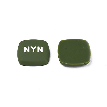 Acrylic Enamel Cabochons, Square with Word NYN, Dark Olive Green, 21x21x5mm