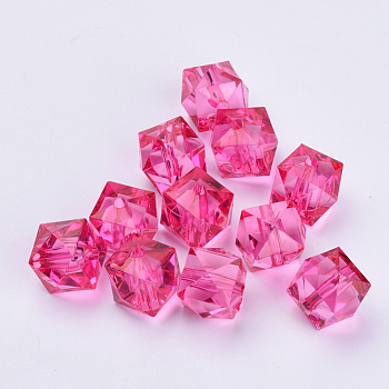 Transparent Acrylic Beads, Faceted, Cube, Medium Violet Red, 20x20x18mm, Hole: 2.5mm, about 120pcs/500g