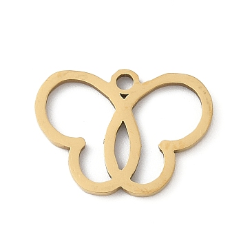 201 Stainless Steel Pendants, Butterfly Charm, Laser Cut, Ion Plating(IP), Real 18K Gold Plated, 11.5x15.5x1mm, Hole: 1.5mm