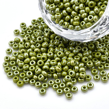 8/0 Czech Opaque Glass Seed Beads, Lustered, Round, Olive Drab, 3x2mm, Hole: 1mm, about 500g/bag