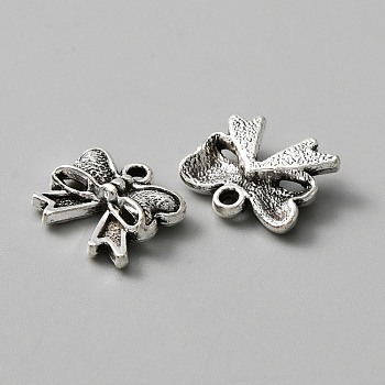 Tibetan Style Alloy Charms, Bowknot Charms, Antique Silver, 11.5x12.5x3.5mm, Hole: 1.2mm