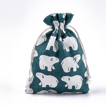 Polycotton(Polyester Cotton) Packing Pouches Drawstring Bags, with White Bear Printed, Colorful, 18x13cm