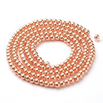 Glass Pearl Beads Strands, Pearlized, Round, Coral, 4~5mm, Hole: 0.8~1mm, about 216pcs/strand, 32 inch