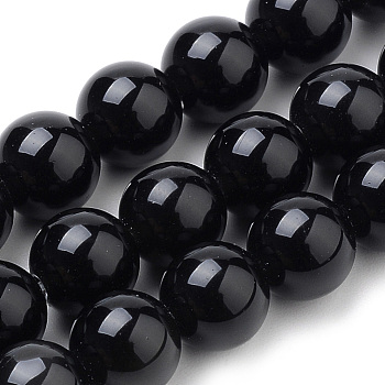 Natural Black Onyx Beads Strands, Dyed, Round, 12mm, Hole: 1mm, about 32pcs/strand, 15.7 inch