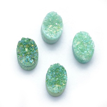 Natural Druzy Quartz Cabochons, Oval, Dyed, Medium Sea Green, 6.5~7x5x4~5mm
