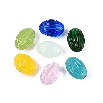 Handmade Ribbed Lampwork Beads, Oval, Mixed Color, 19~20x12.5~14mm, Hole: 1.5~2.5mm