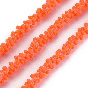 Polyester Cord, with Glass Seed Beads, Coral, 1/4 inch(5~6mm)