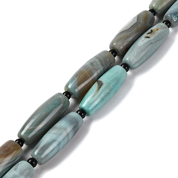 Natural Tibetan dZi Agate Beads Strands, Dyed & Heated, with Seed Beads, Rice, Pale Turquoise, 38~42x10~16mm, Hole: 2.3mm, about 8pcs/strand, 14.41''(36.6cm)