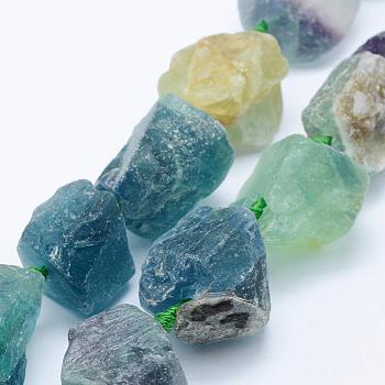 Natural Fluorite Beads Strands, Nuggets, 18~37x12~30mm, Hole: 2mm, about 16~17pcs/strand, 16.5 inch~17.3 inch(42~44cm)
