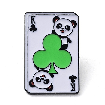 Black Zinc Alloy Brooches, Playing Card with Cat Enamel Pins for Men Women, Club, 30x20.5x1.5mm