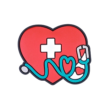Medical Theme Heart with Stethoscope Food Grade Silicone Beads, Heart, 30x26mm