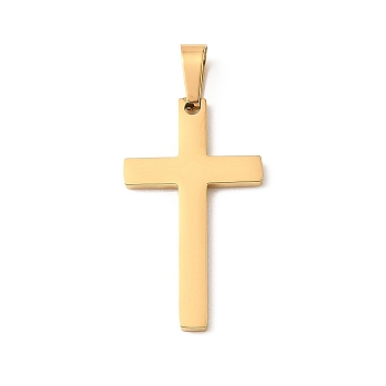 Easter 304 Stainless Steel Pendants, Cross Charms, Ion Plating(IP), Golden, 35x20x2mm, Hole: 8x4mm