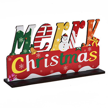 Wood Tabletop Display Decorations, Xmas Table Centerpiece Sign, Christmas Theme, Word Merry Christmas, Mixed Color, Finished: 200x45x108mm
