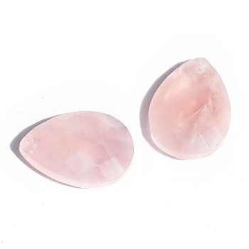 Natural Rose Quartz Pendants, Faceted Teardrop Charms, 18x13x6mm