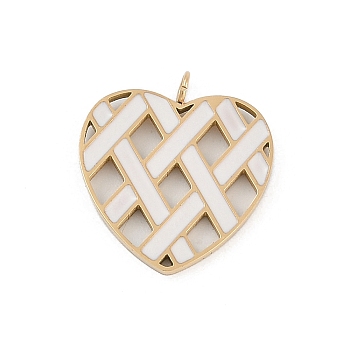 304 Stainless Steel Enamel Pendants, Heart Charms, Real 18K Gold Plated, Ion Plating(IP), White, 17x16x1.5mm, Hole: 1.8mm