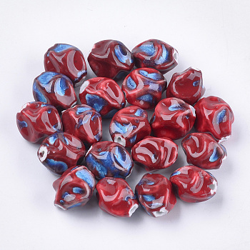 Handmade Porcelain Beads, Fancy Antique Glazed Porcelain, Twist, Red, 17x14x14mm, Hole: 2.5mm
