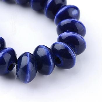 Handmade Porcelain Beads, Bright Glazed Porcelain, Rondelle, Midnight Blue, 15x10mm, Hole: 4mm