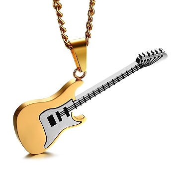Stainless Steel Pendant Necklaces, Guitar, Golden, 23.62 inch(60cm)