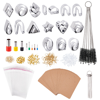 DIY Earring Making Finding Kit, Including Column Clay Cutter Sets, Brass Earring Hooks, Nylon Brushes, Plastic & Iron Ear Nuts, Stainless Steel Rings & Nozzle Cleaner, Mixed Color