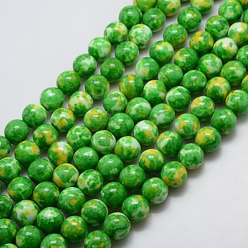 Synthetic Ocean White Jade Beads Strands, Dyed, Round, Lime Green, 8mm, Hole: 1mm, about 52pcs/strand, 15.35 inch