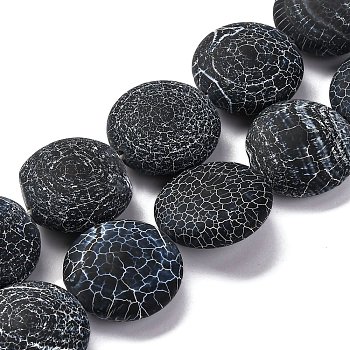 Natural Weathered Agate Beads Strands, Dyed & Heated, Flat Round, Black, 20x9mm, Hole: 1.2mm, about 20pcs/strand, 15.94''(40.5cm)