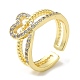 Heart Brass Micro Pave Cubic Zirconia Open Cuff Ring for Women(RJEW-F154-03G-B)-5