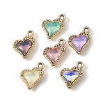 UV Plating Alloy Glass Pendants, Heart Charm, Faceted, Mixed Color, Golden, 17x12.5x5mm, Hole: 1.6mm(FIND-K032-24G)