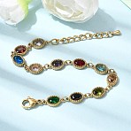 304 Stainless Steel Link Chain Bracelets for Women, with Glass Rhinestone, Golden, Oval, 6-1/4 inch(16cm)(BJEW-A093-01B-G)