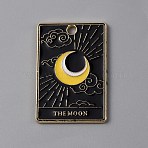 Halloween Alloy Enamel Pendants, Rectangle with Tarot Pattern, Light Gold, Moon, 28x19x1.3mm, Hole: 2mm(ENAM-CJC0002-33KCG-02)