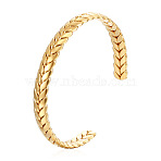Stainless Steel Cuff Bangles for Women, Wheat, Real 18K Gold Plated, 2-5/8 inch(6.6cm)(PW-WG11116-01)
