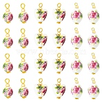 15Pcs 3 Styles Printed Handmade Porcelain Pendants, with Iron Findings, White, 19~20mm, Hole: 2~3mm, 5pcs/style(PALLOY-YW00194)