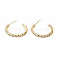Cubic Zirconia C-shape Stud Earrings, Real 18K Gold Plated Brass Half Hoop Earrings for Women, Lead Free & Cadmium Free, Clear, 24x2mm, Pin: 0.7mm(EJEW-E263-11G)