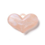 Luminous Acrylic Pendants, with Glitter, Glow In The Dark, Heart Charms, PeachPuff, 25.5x38x9.5mm, Hole: 4x4mm, about 94pcs/500g(OACR-E010-27E)