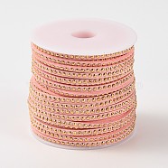 Rivet Faux Suede Cord, Faux Suede Lace, with Aluminum, Pink, 3x2mm, about 20yards/roll(LW-M002-10)