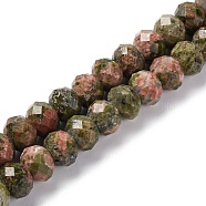 Natural Unakite Beads Strands, Faceted, Rondelle, 8x6mm, Hole: 1mm, about 63~64pcs/strand, 14.96''~15.35''(38~39cm)(G-K380-A05-01)